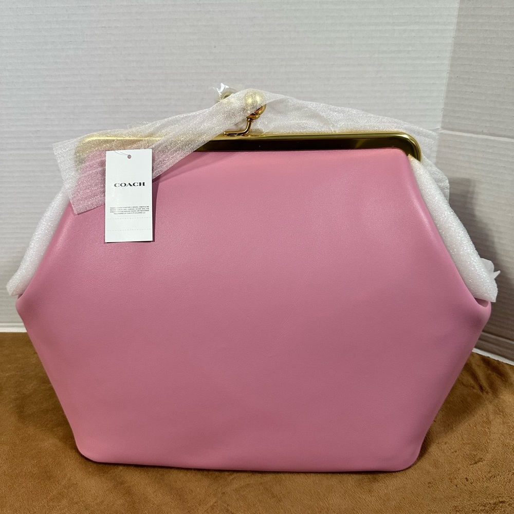 Coach Pink Kisslock Leather Frame Bag